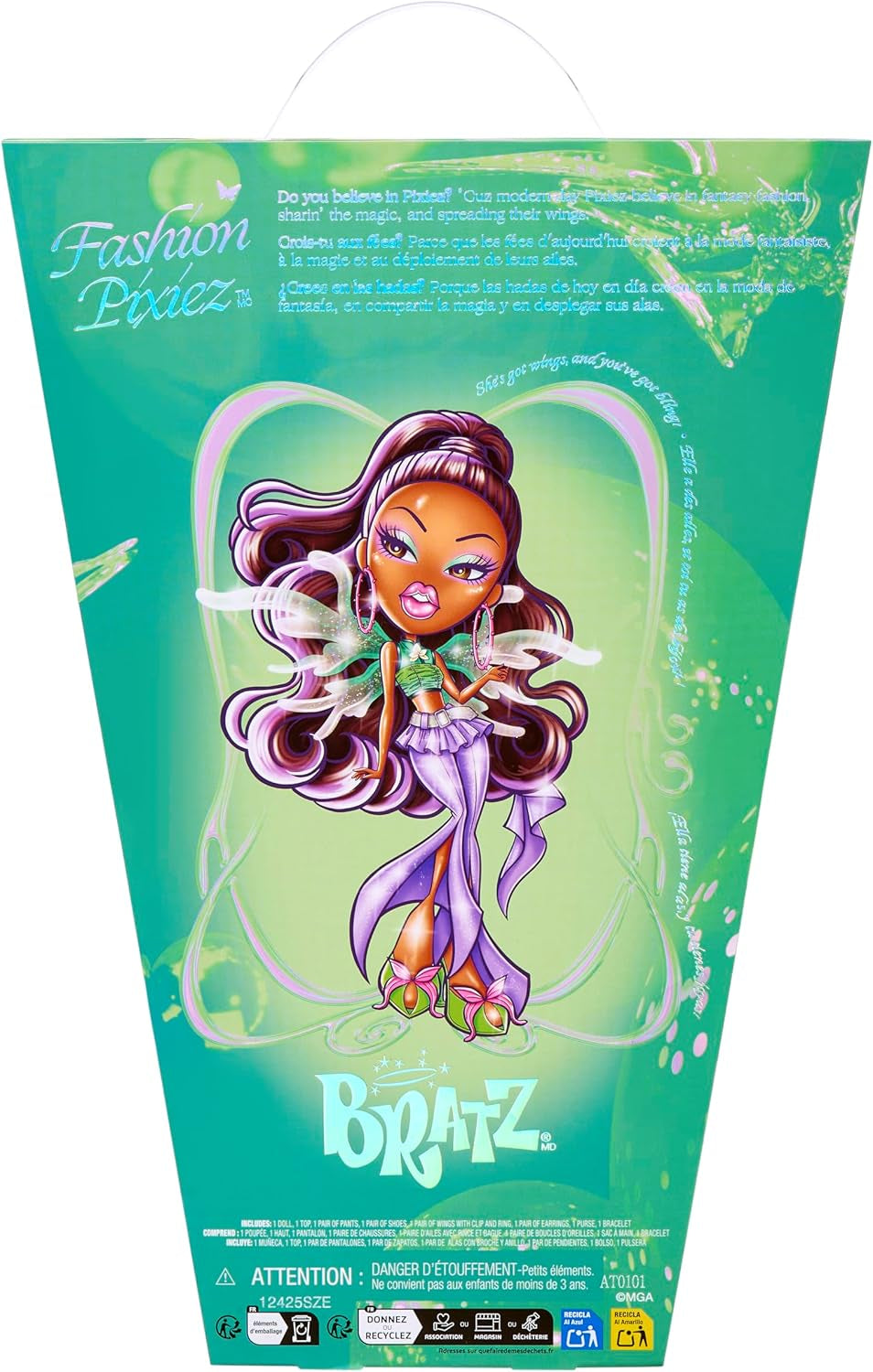 Bratz Fashion Pixiez Sasha Doll - Fantastische verzamelpop met echte mode en accessoires, vleugels die in een ring veranderen