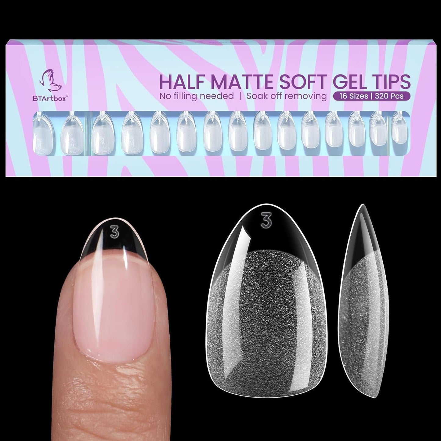 Btartbox Extra Korte Amandelnageltips - Volledige dekking Gel X Soft XS Gelnageltips - Voorgevormde semi-matte voor brede nagels Salon 320 stuks