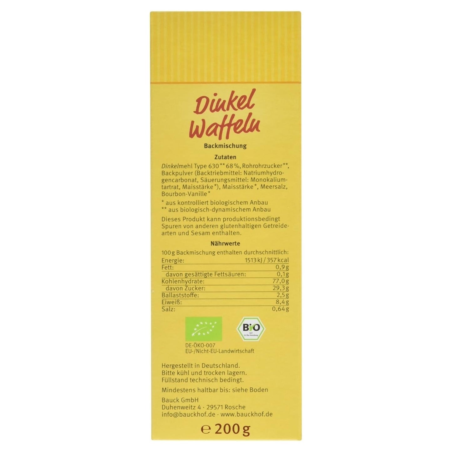 Demeter Bauck Hof Bio Dinkelwafel, 200 G Mengsel voor bakken en koken Naty Shop