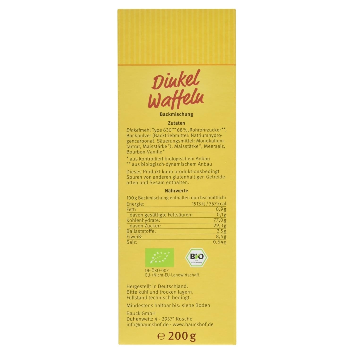 Demeter Bauck Hof Bio Dinkelwafel, 200 G Mengsel voor bakken en koken Naty Shop