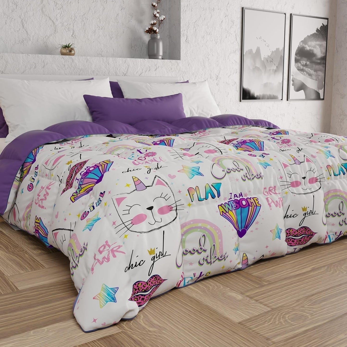 PETTI Artigiani Italiani - Winterquilt, Winterquilt, Doubleface, Monocolor en digitaal printen, 100% hypoallergene microvezel, Made in Italy Quilts en quilts Naty Shop
