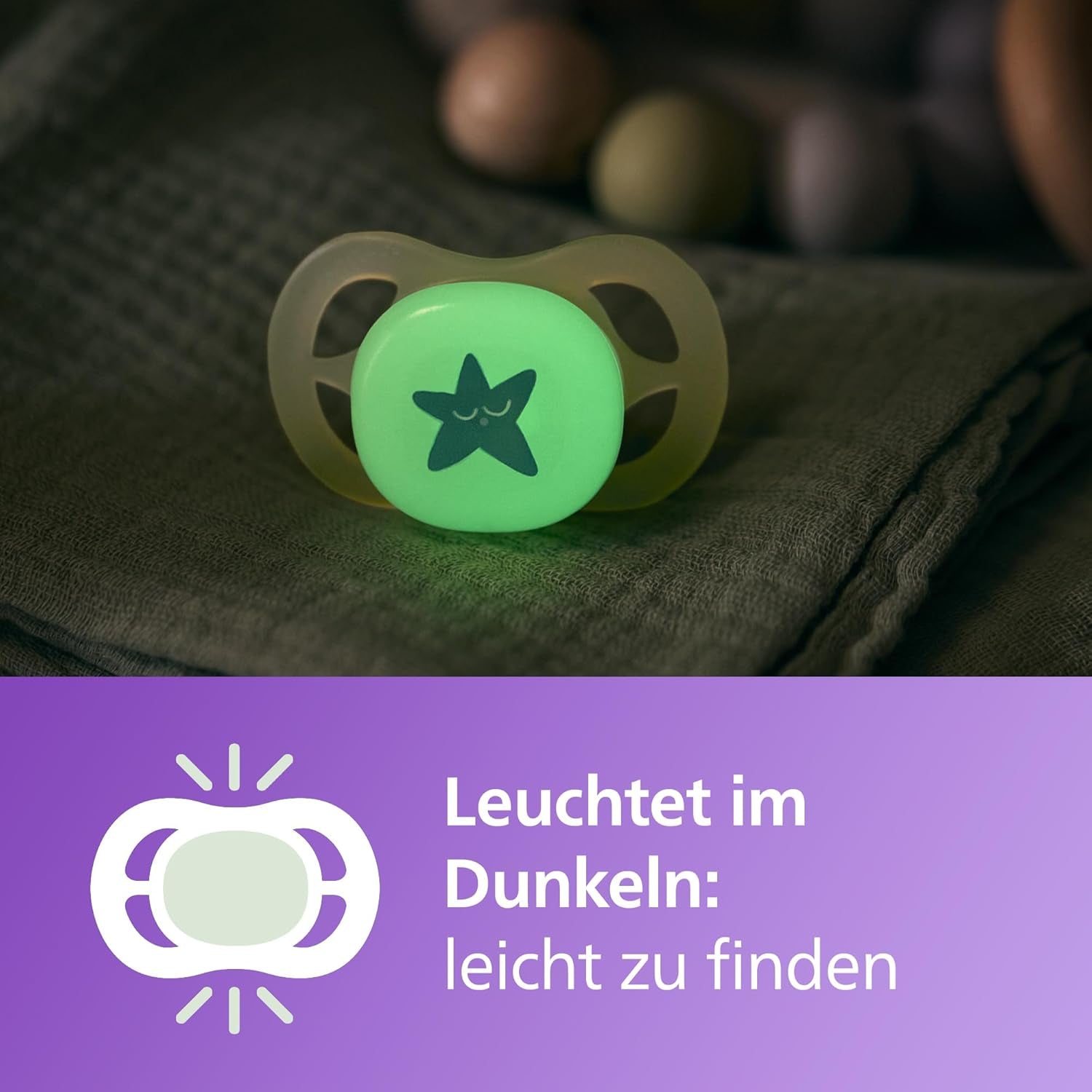 Philips AVENT Ultra Start Nachtfopspeen, orthodontische fopspeen voor pasgeborenen, Glow in the Dark, BPA-vrij, met sterilisatiecontainer, Twin Pack, Maan, Ster, SCF075/07
