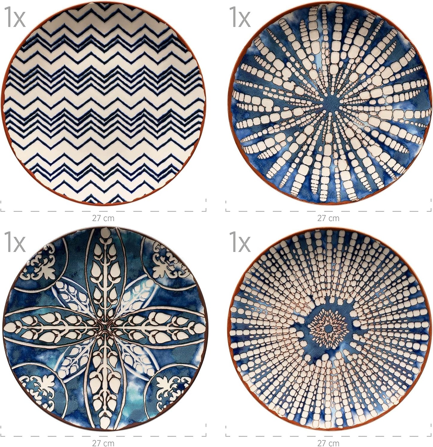 MÄSER 934017 Ibericoblauwe 4-persoons dinerset, 12-delig, Moorse stijl, verschillende vintage ontwerpen in wit en blauw, keramiek