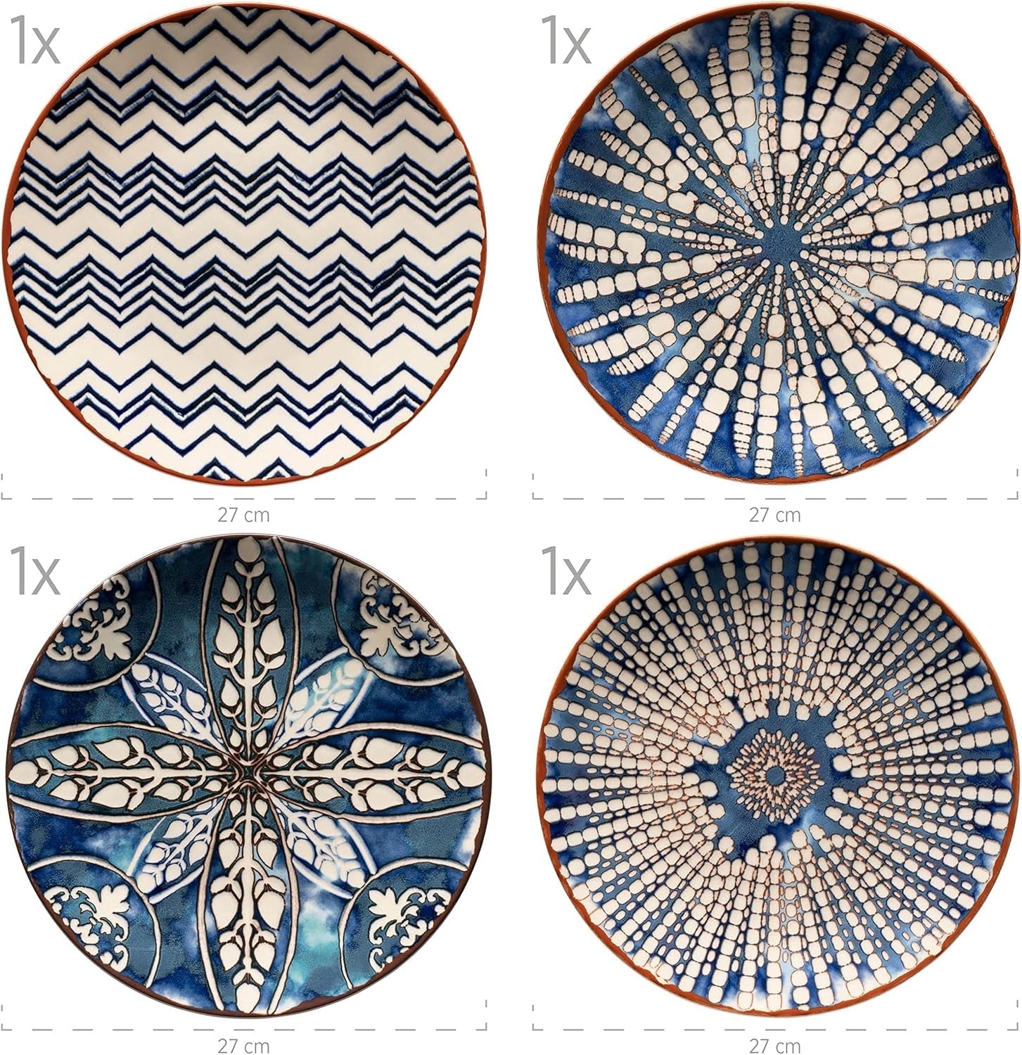 MÄSER 934017 Ibericoblauwe 4-persoons dinerset, 12-delig, Moorse stijl, verschillende vintage ontwerpen in wit en blauw, keramiek