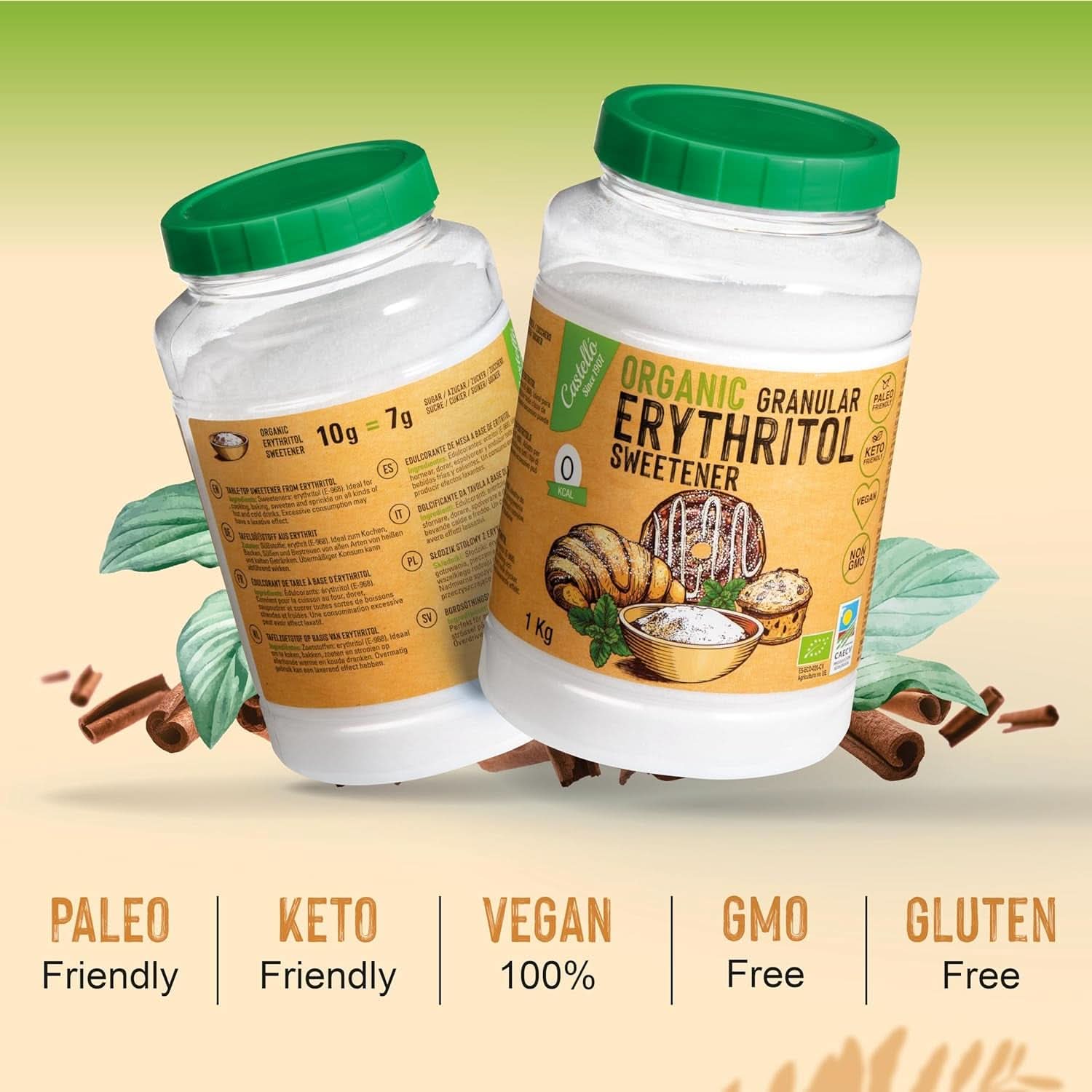 Natuurlijke biologische erythritol, 10G = 7G suiker, 1 Kg Zoetstoffen Naty Shop