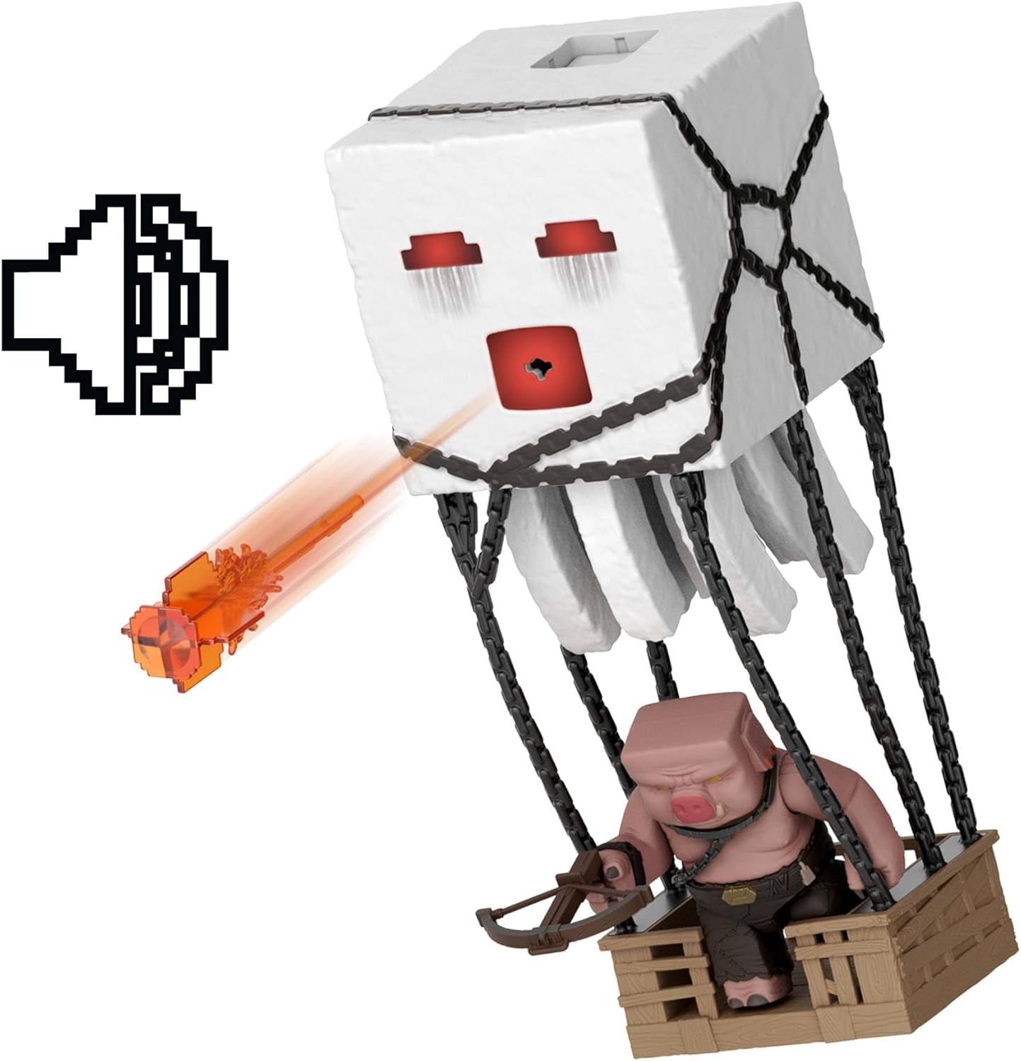 Mattel Minecraft-actiefigurenset, Ghast met vuuraanval, lichten, geluid, starter en projectiel, Piglin Warrior, geïnspireerd door de film, JFB69 Actiefiguren Naty Shop