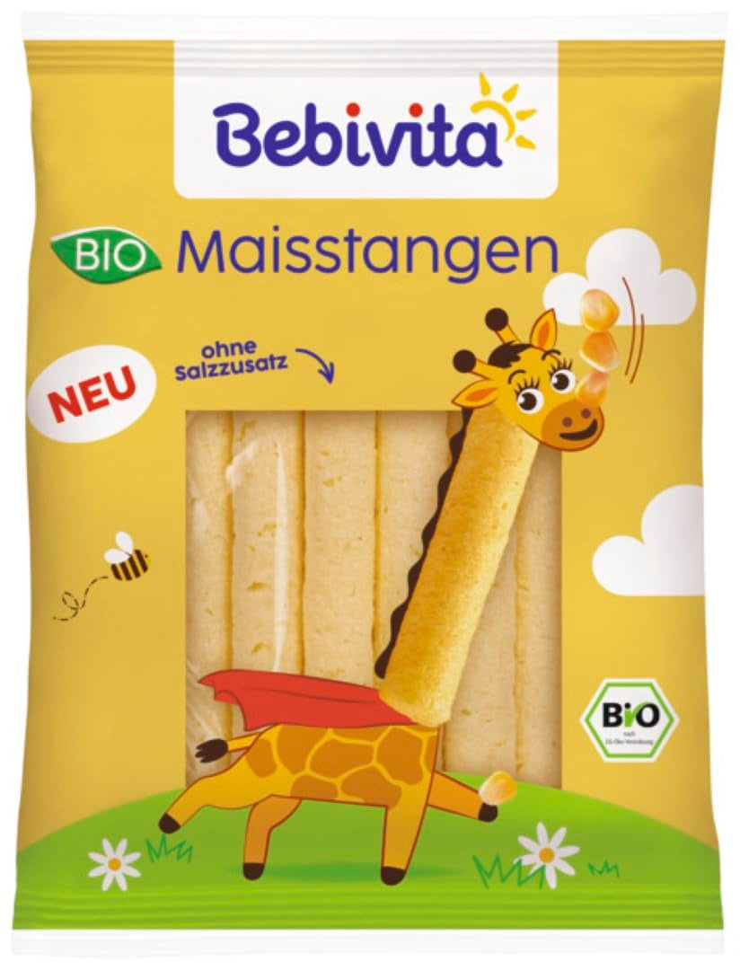 Biologische maïssticks (9 x 40 g), zonder toegevoegd zout, zonder toegevoegde suiker, glutenvrij, ideaal voor snacks en afhaalmaaltijden