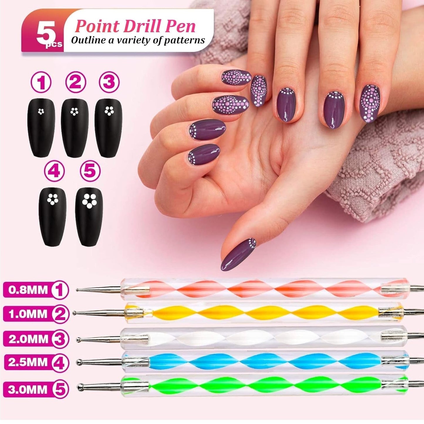 Nail Art Pinsel en decoratieset,Nail Art decoratieset,15 stuks Pinsel,5 Blätter Nagelsticker,5 stuks Dotted Pen,Strasssteine ​​​​Nägel,Ultra Dünn Nagel Pailetten voor Nagelkunst Maniküre
