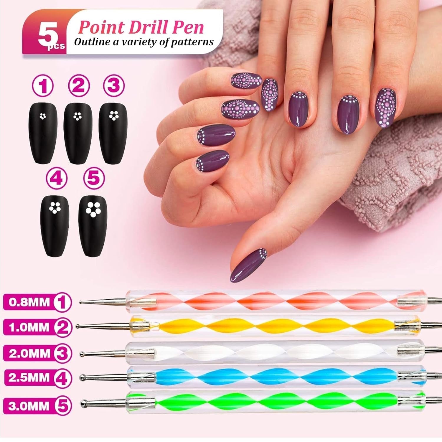 Nail Art Pinsel en decoratieset,Nail Art decoratieset,15 stuks Pinsel,5 Blätter Nagelsticker,5 stuks Dotted Pen,Strasssteine ​​​​Nägel,Ultra Dünn Nagel Pailetten voor Nagelkunst Maniküre