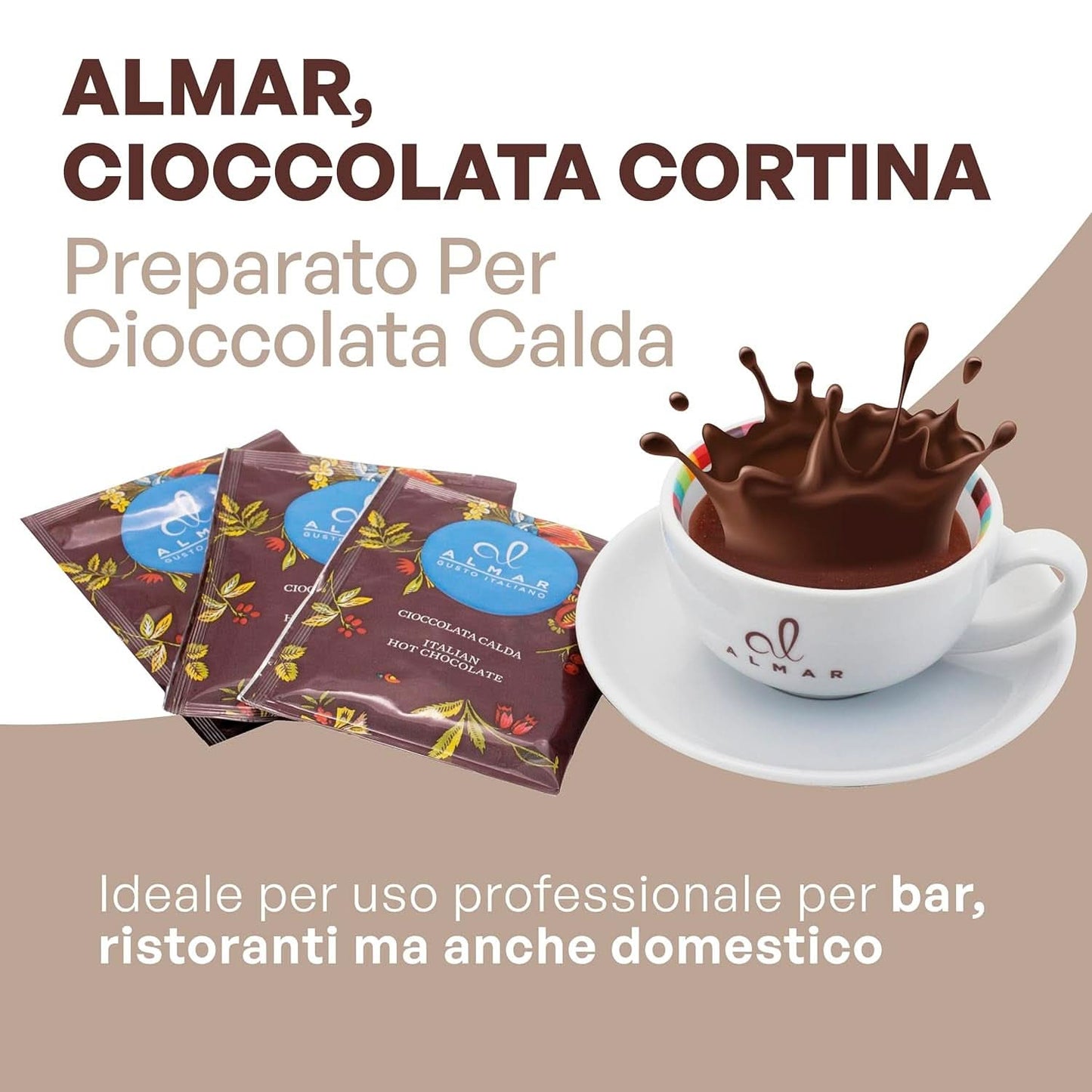 Italiaanse warme chocolademelk Cortina CLASSIC smaak - (15 X 30 g) Enkele portie, envelop, 450 g Cacao en warme chocolademelk Naty Shop