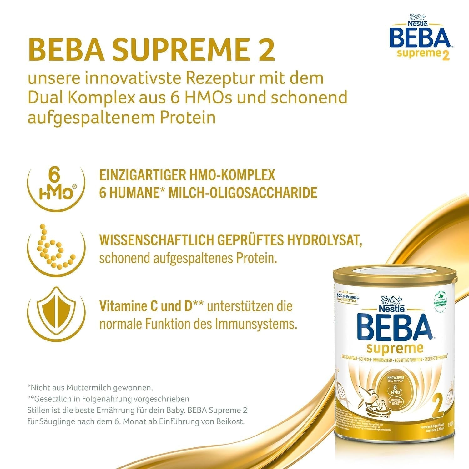BEBA SUPREME 2 Opvolgmelk na 6 maanden, alleen lactose, palmolievrij, verpakking van 6 (6 x 800g) Naty Shop