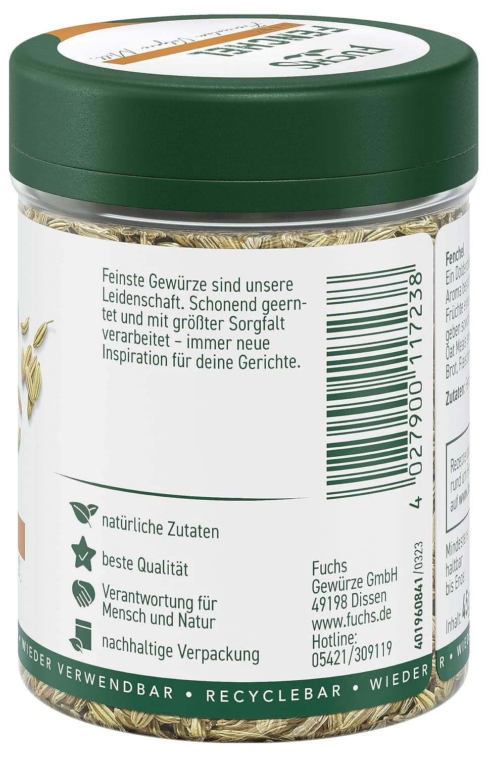 Fuchs - Hele venkel - zoete en kruidige smaak voor fruitsalades - 45 g Condimente Naty Shop