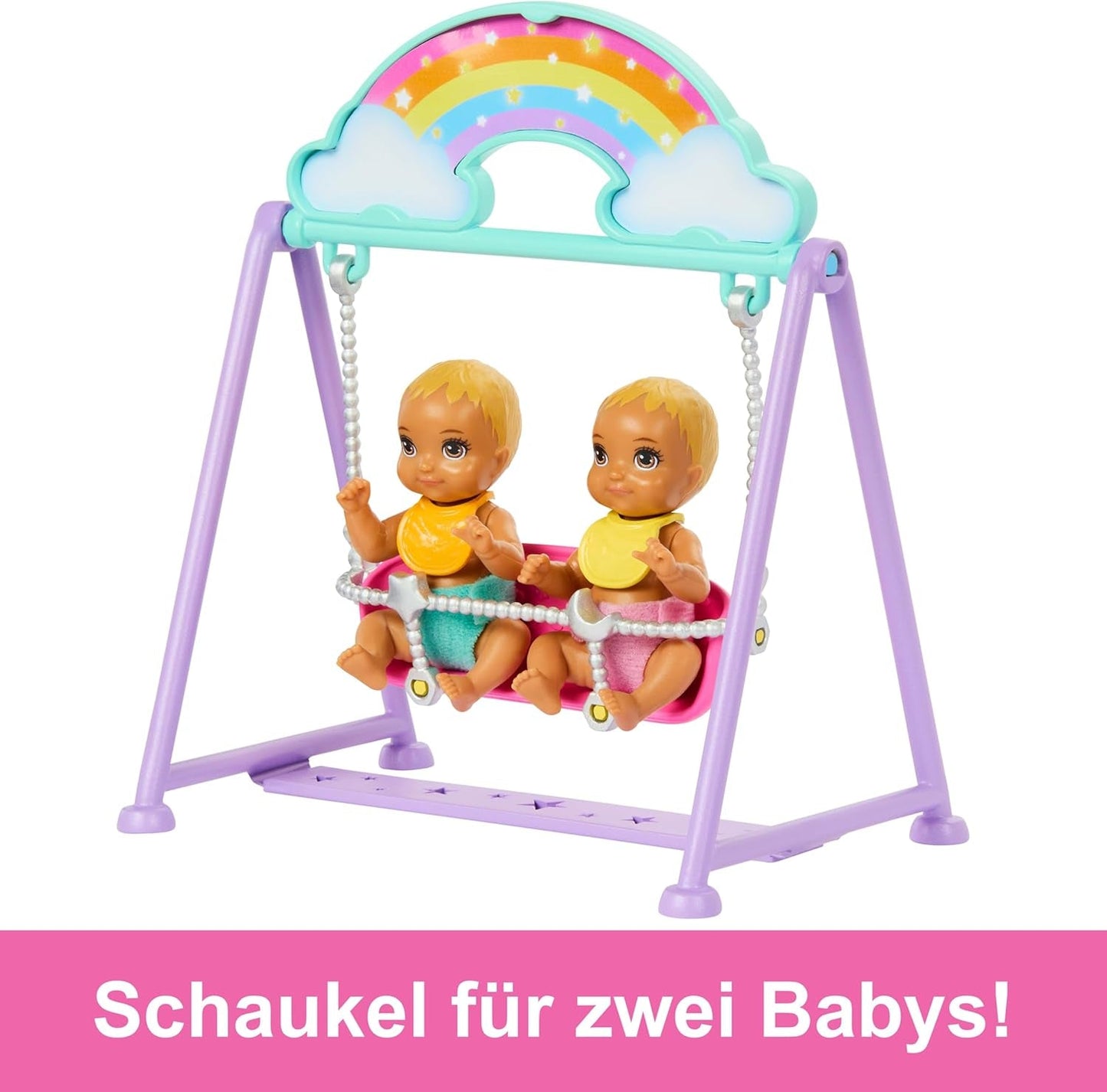 Barbie Schipperpop en speelhuis met accessoires, inclusief tweelingpoppen, 1 wieg, 1 schommel, 1 schommelstoel en meer, HXM99