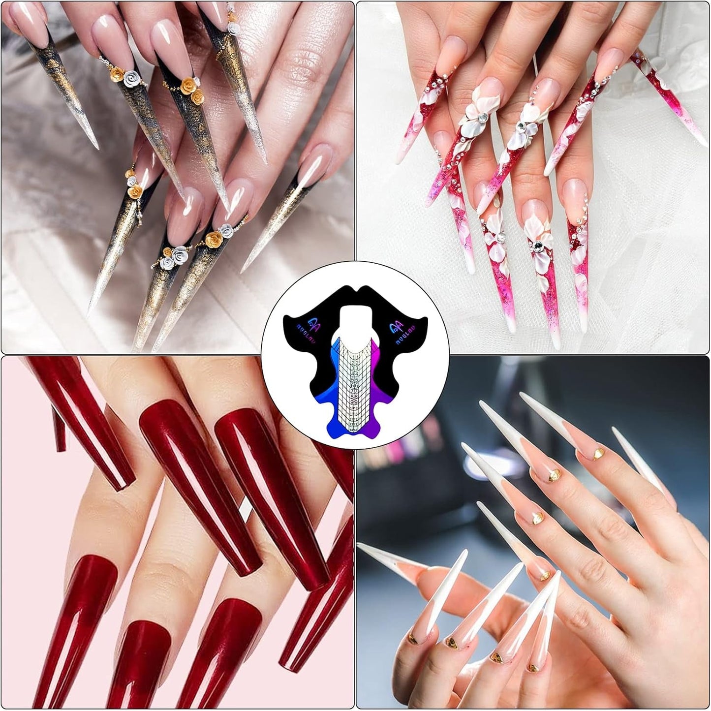 ® 100 nagelsjablonen en 1 vel met 24 doorzichtige zelfklevende schijven voor nagels, nagelverlengingssjablonen, zelfklevende gelnagelverlengingssjablonen, kunstnagelaccessoires