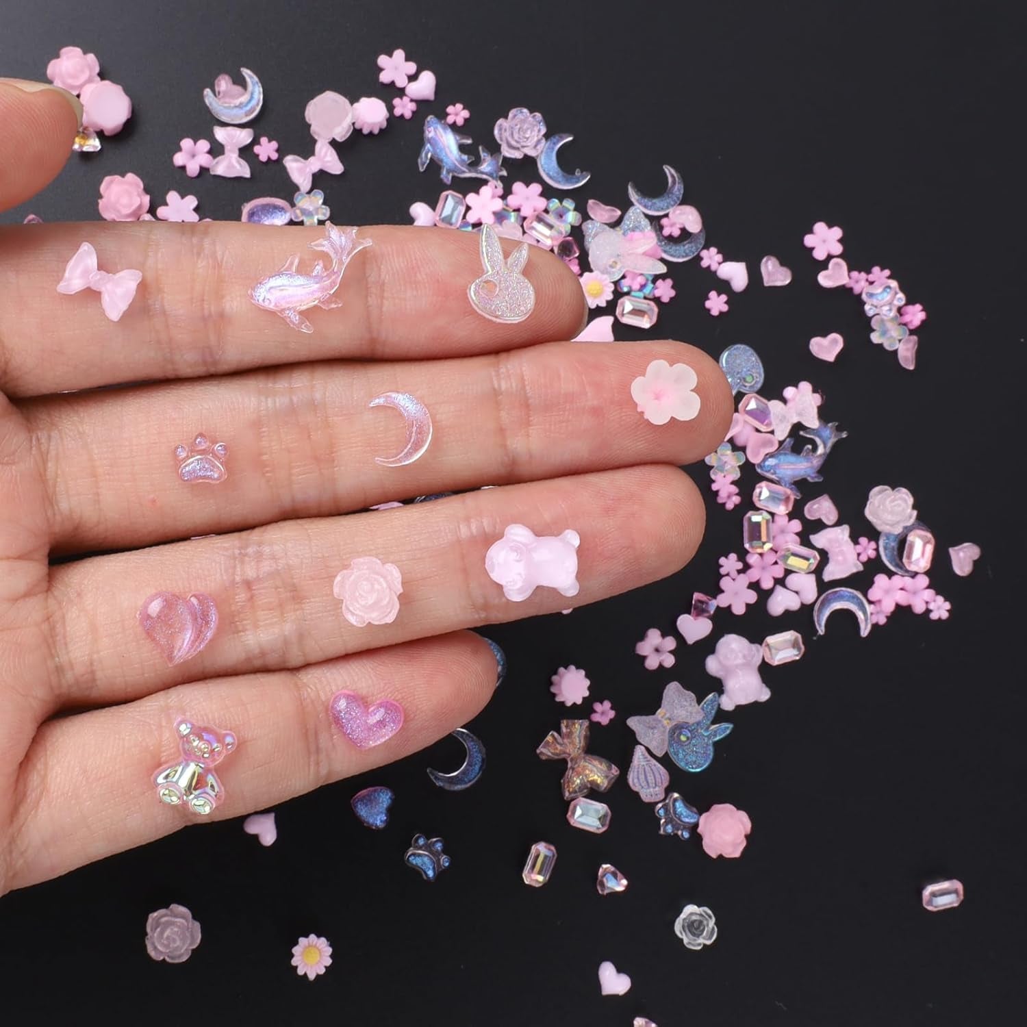 100 stuks boog nagelbedels Y2K 3D hars camellia bloem nagelbedels kawaii strass nagelkunst decoraties, patronen, doe-het-zelf accessoires (roze)