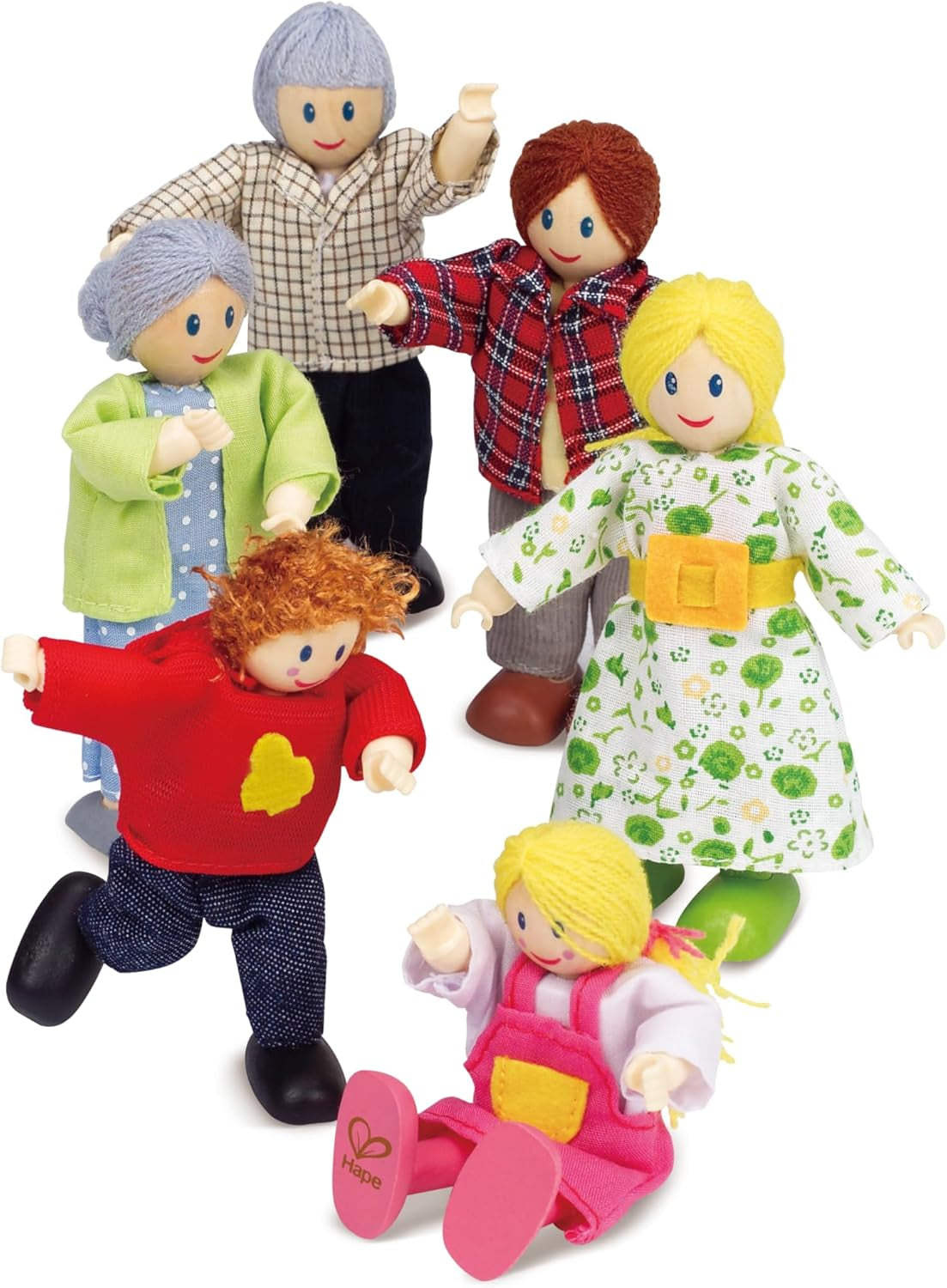 Hape Doll Family bekroonde poppenhuisset, unieke houten poppenhuisaccessoires, fantasierijk spel, 6 poppenfamilieleden, vanaf 3 jaar