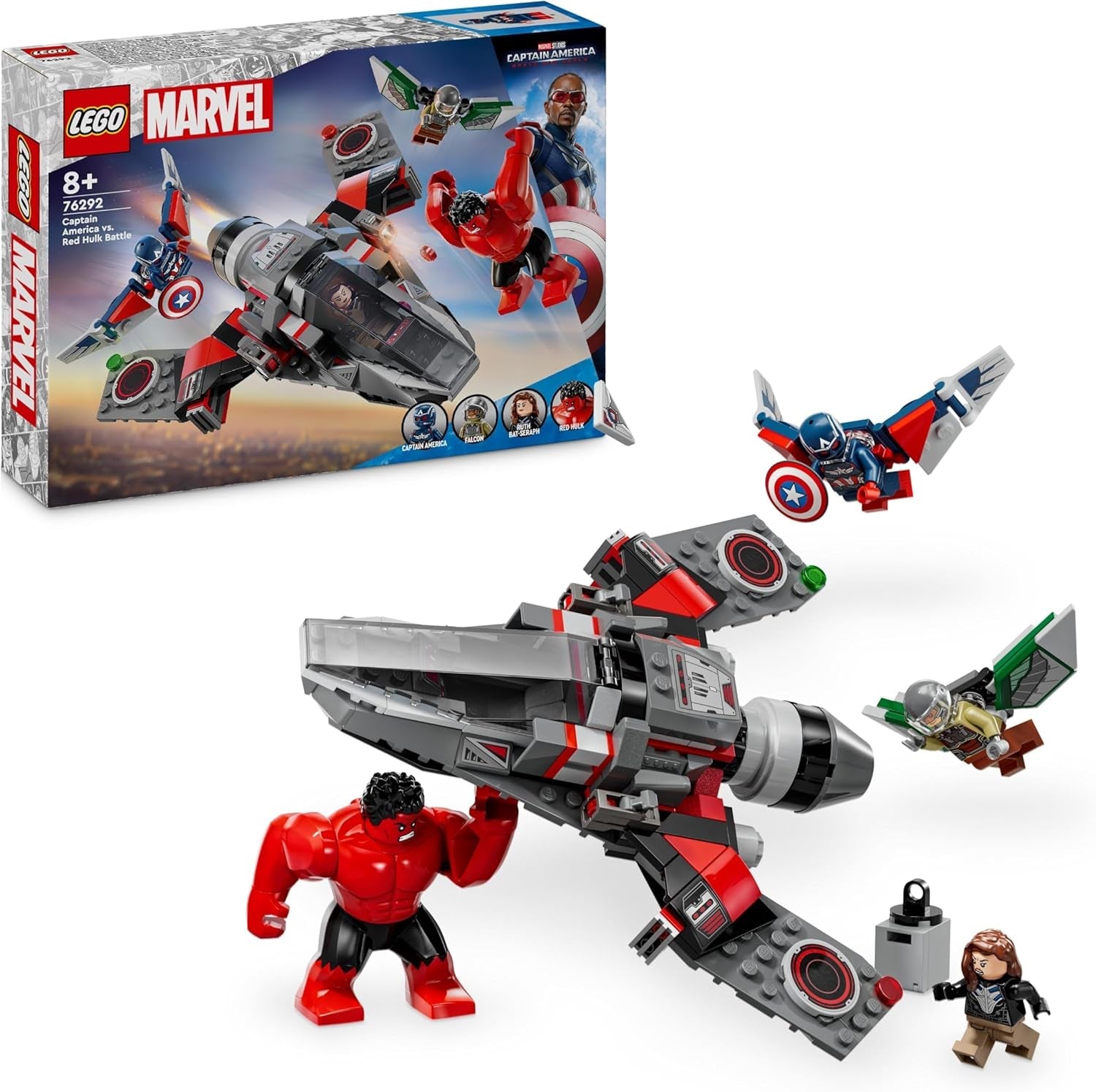LEGO Marvel Showdown tussen Captain America en Red Hulk Bouwbare jetset voor kinderen Superheldenspeelgoed voor jongens en meisjes vanaf 8 jaar Avontuurlijk bouwspeelgoed 76292 Bouwsets Bekijk de LEGO Store Standaardtitel