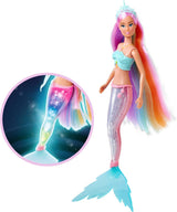 Steffi Love magische regenboogzeemeermin, zeemeerminpop met magische regenbooglichtfunctie en extra lang haar, 39 cm, vanaf 3 jaar