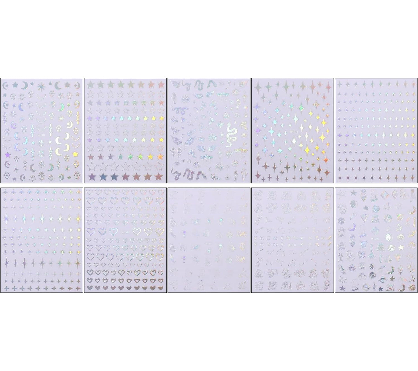 JMEOWIO Nagelsticker Mond Stern Schlange 10 Blatt Nail Art Sticker Selbstklebend Nagelaufkleber Aurora Decoratie Nageldesign Zubehör