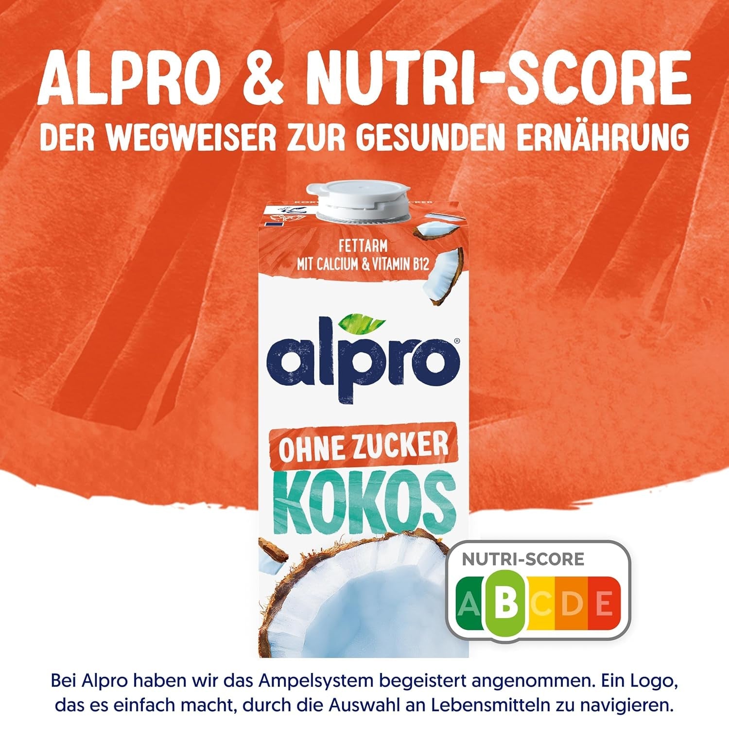 Alpro Kokosnussdrink ohne Zucker – Ohne Süßstoffe – Vegan en melkvrij – Van Natur aus lactosevrij en vettarm – Rijk aan calcium en vitamines – 8 x 1 L