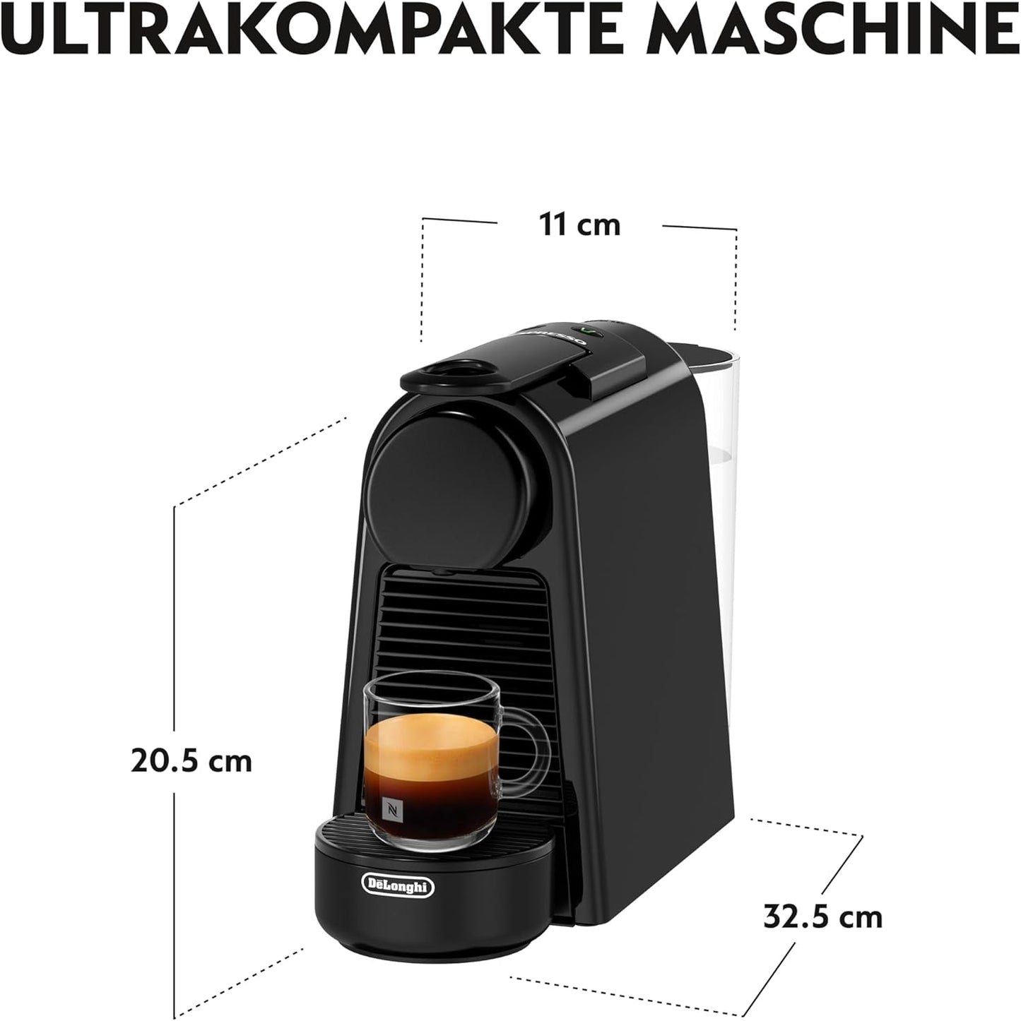 Espressomachine met Nespresso De'Longhi Essenza Mini capsules, zwart | Pompdruk 19 bar | Watertank 0,6 l | Voor espresso en lungo | Kleine espressomachine – Geweldige koffiemomenten | EN85.B