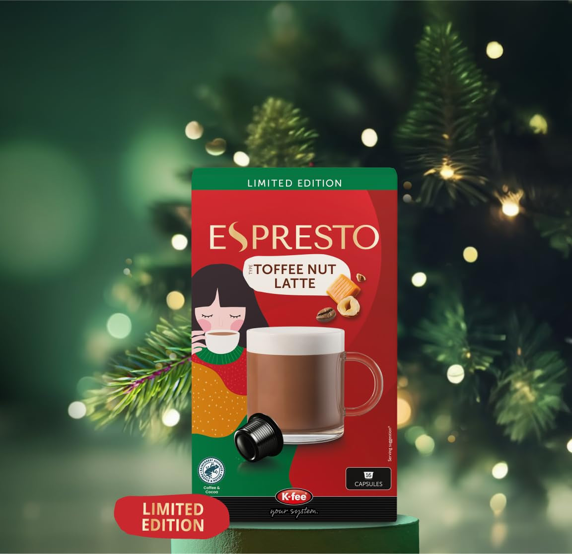 ESPRESTO Toffee Nut Latte, compatibel met K-fee & ALDI EXPRESSI*, gearomatiseerde melkkoffie, RFA-gecertificeerd, 96 capsules