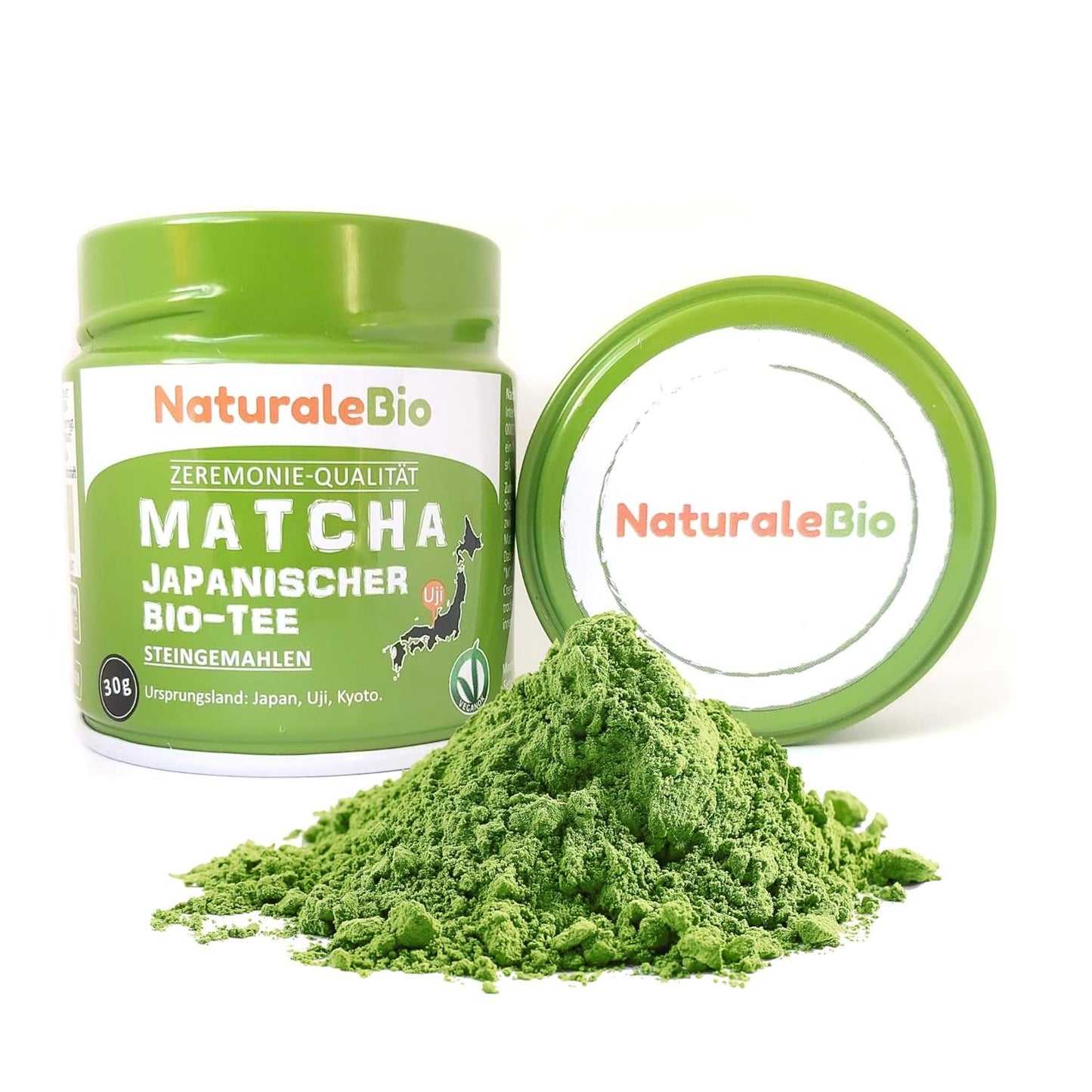 Naturalebio Ceremoniële Matcha Theepoeder Originele groene thee uit Japan. Matcha groene theepoeder van ceremoniële kwaliteit, gemaakt in Uji, Kyoto. Ideaal voor drinken, koken en lattes. Doos van 30 g.