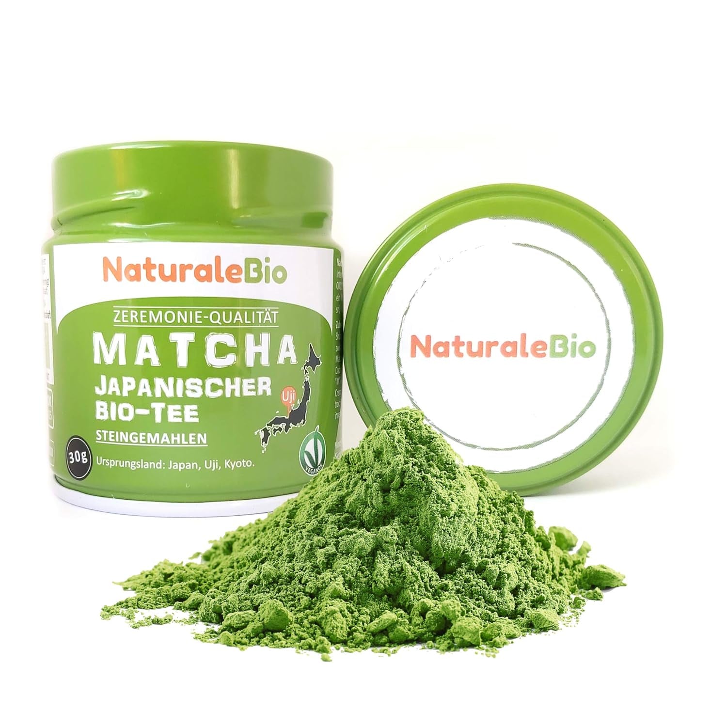 Naturalebio Ceremoniële Matcha Theepoeder Originele groene thee uit Japan. Matcha groene theepoeder van ceremoniële kwaliteit, gemaakt in Uji, Kyoto. Ideaal voor drinken, koken en lattes. Doos van 30 g.