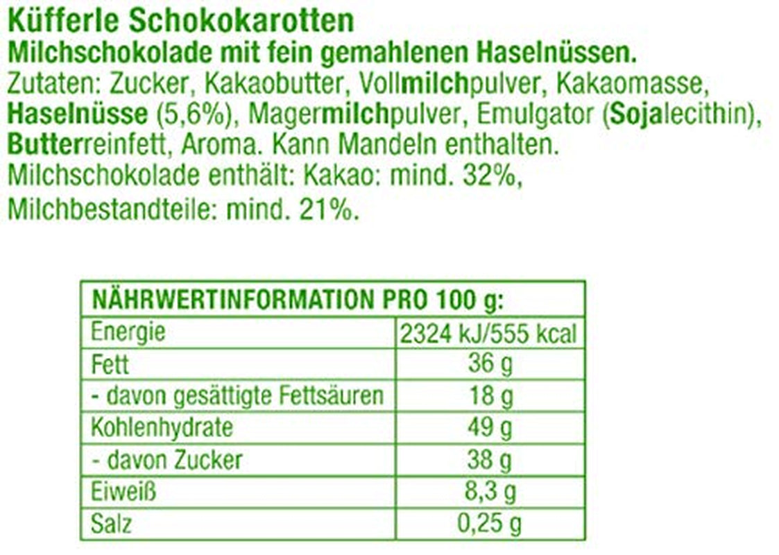 Küfferle, Wortelen met originele chocolade 810 g 60 stuks, Melkchocolade, 1 stuk