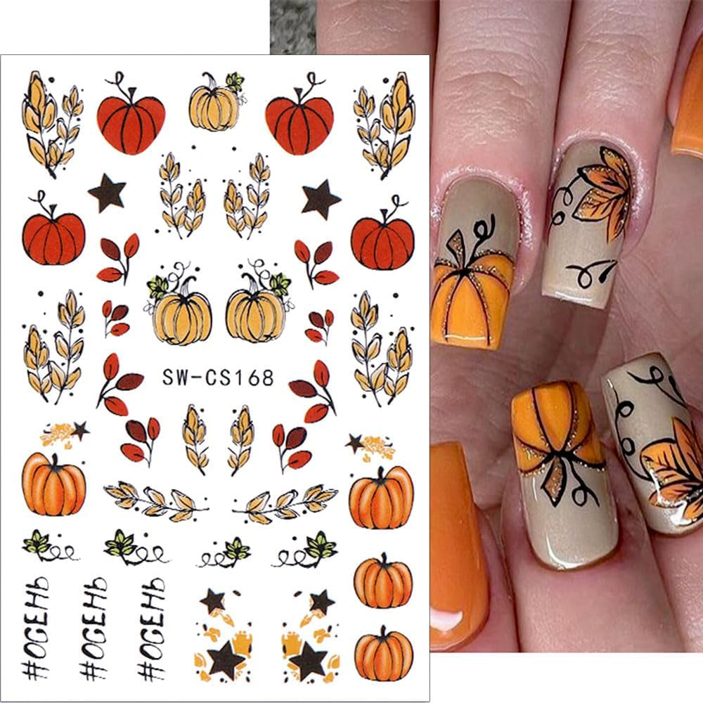 3D Herfst Nagelstickers Pompoenbladeren Nagelstickers Geometrische Lijn Bloemen Nagelstickers Thanksgiving Day Ontwerp Nagelstickers Herfst Pompoen Nagelstickers Nagelaccessoires Nagelkunst