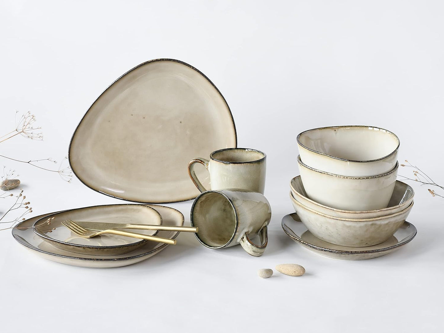 CreaTable, 23769, CLOUDY-serie, Zand, 10-delige serviesset, porseleinen combinatieservies, vaatwasmachine- en magnetronbestendig, kwaliteitsproductie