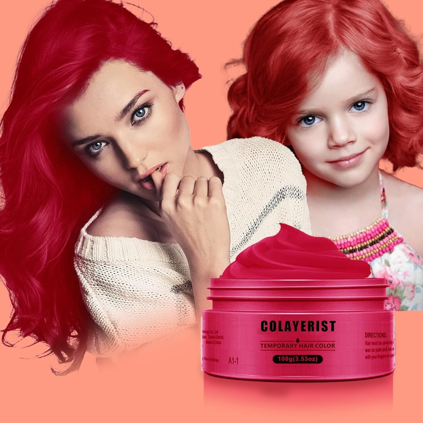 COLAYERIST Tijdelijke wasbare zwarte haarkleur Haarkleurwax voor mannen en vrouwen Haarmascara voor feest of cosplay Knoeivrije haarkleurproducten Haarverf Naty Shop Rood