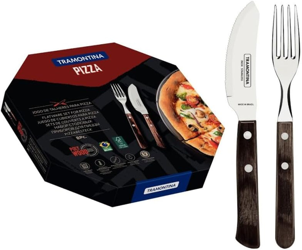Tramontina PIZZA Besteck, 8-delige set, voor 4 personen, Rostfreier Edelstahl, Fsc-Zertifizierte Holzgriffe, Spülmaschinenfest Kitchen Naty Shop