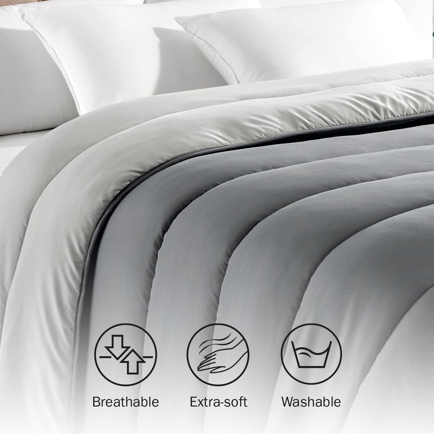 Pikolin Home - Omkeerbaar dekbed 300 G - Scandinavische tweekleurige vulling - Voor bed 90 - comfortabel, warm, ademend, marineblauw, 135 X 200 cm Dekbedden en dekbedden Naty Shop