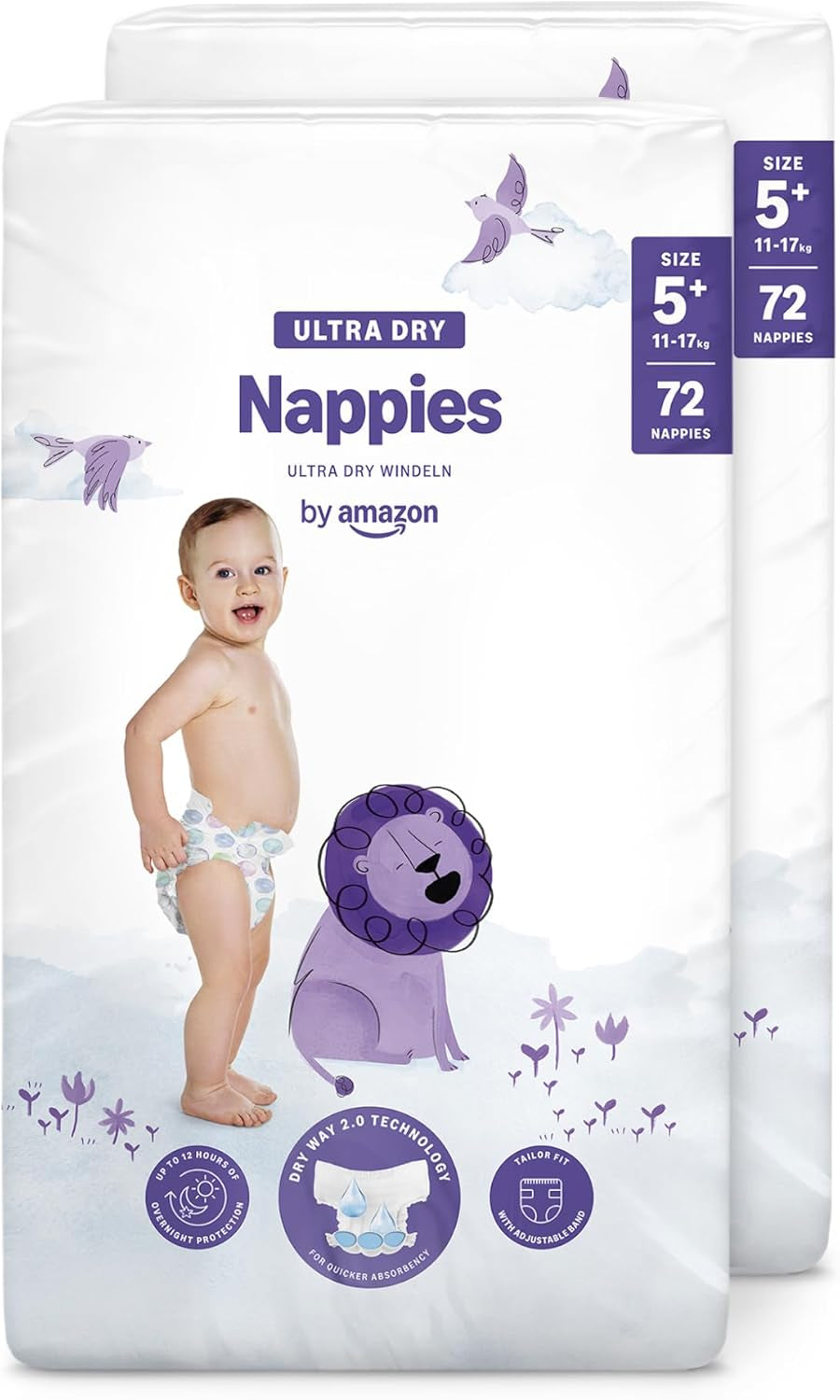 Amazon Ultra Dry Luiers, maat 3 (4-9kg) - Maanddoos, Wit, 172 stuks (2 verpakkingen van 86) (Voorheen Mama Bear, identiek product)