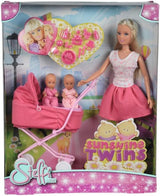 Simba Steffi Love Sunshine Twins - Pop met tweeling en kinderwagen, inclusief accessoires zoals flessen en speelgoed, bijpassende variant voor 2 poppen, poppenset voor kinderen vanaf 3 jaar
