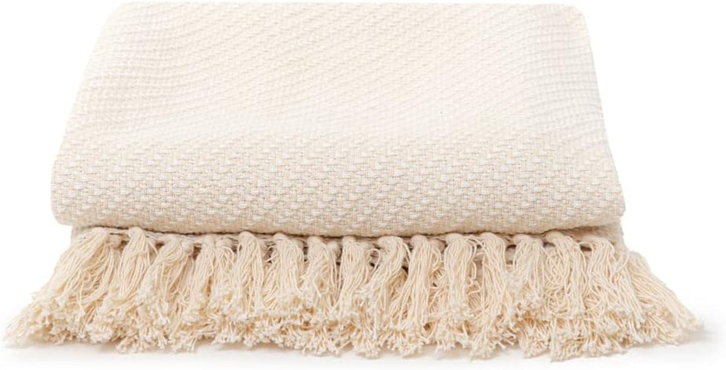 HOMLA Morris Plaid Katoenen deken met franjes - Zachte en comfortabele deken Katoenen deken - fijne stof 130 X 170 Cm Ecru Bedden en dekens Besuche den HOMLA-Store