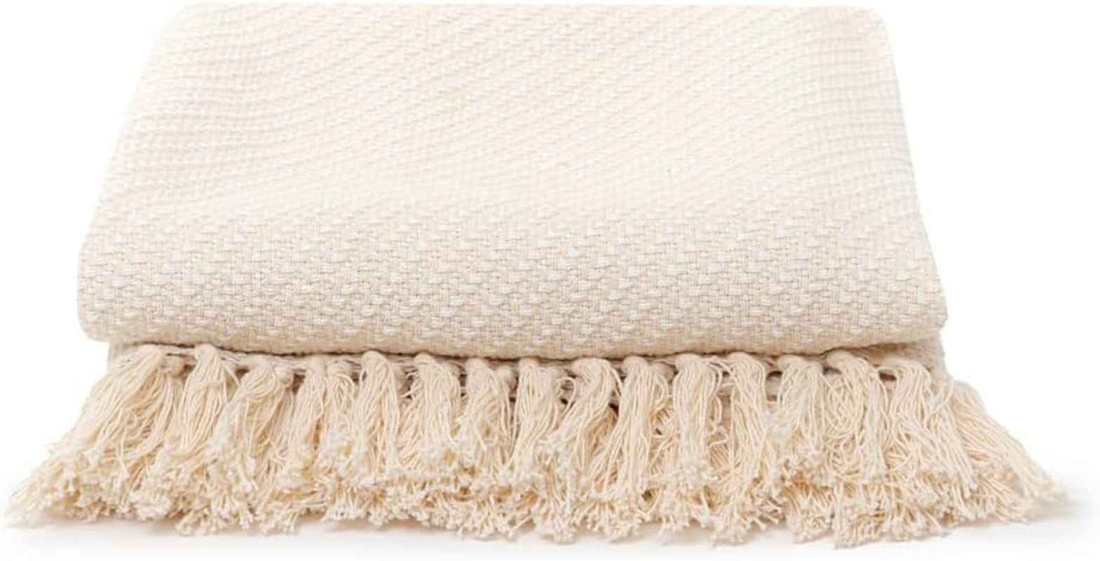 HOMLA Morris Plaid Katoenen deken met franjes - Zachte en comfortabele deken Katoenen deken - fijne stof 130 X 170 Cm Ecru Bedden en dekens Besuche den HOMLA-Store