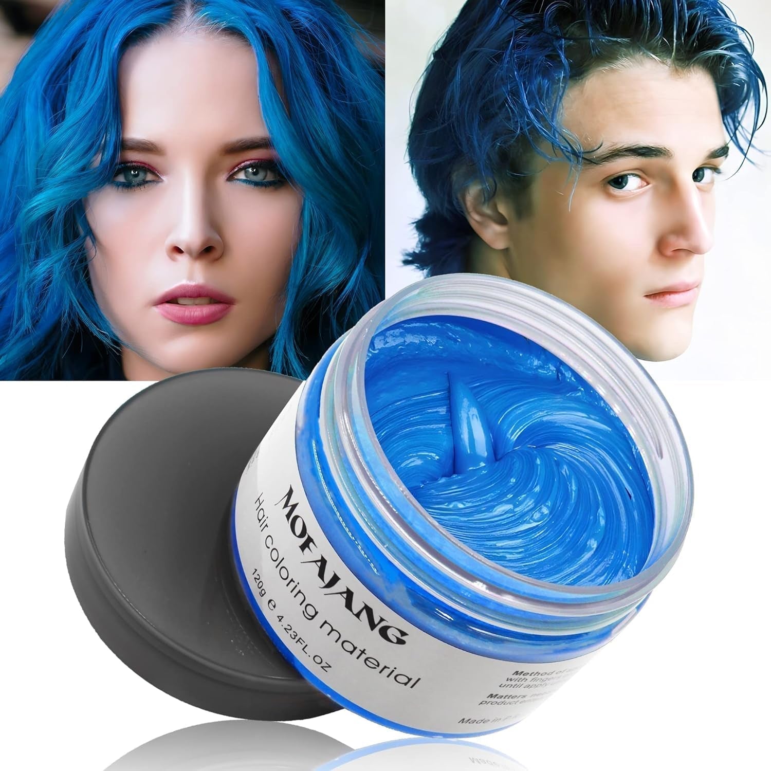 Tijdelijke haarkleur, styling haarkleur voor mannen vrouwen, natuurlijke haarpommade, haarverfwas voor feest, cosplay en Halloween, 4,23 oz (zilvergrijs) Naty Shop haarverf 4 blauw