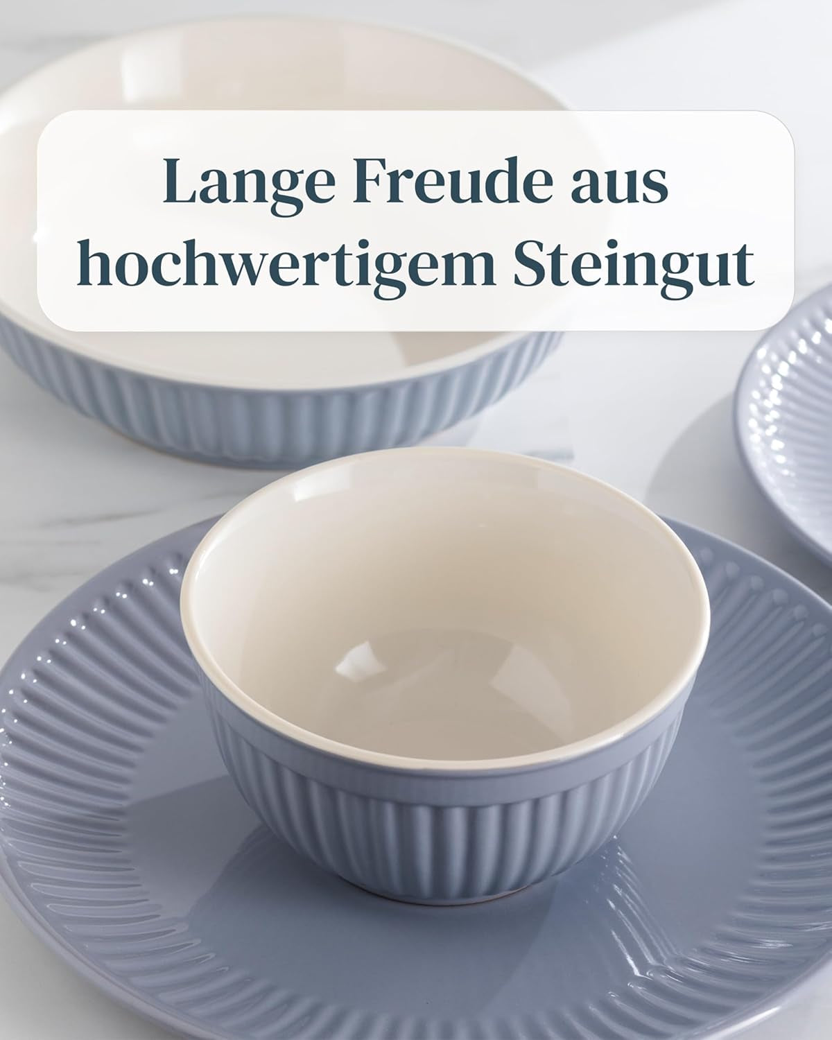 Keramisch servies voor 6 personen, Hygge, 24-delig. TESTWINNAAR Dromerig Scandinavisch aardewerk servies kom en bordenset servies voor 6 Pure Living serviessets in grijsblauw