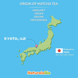 Naturalebio Ceremoniële Matcha Theepoeder Originele groene thee uit Japan. Matcha groene theepoeder van ceremoniële kwaliteit, gemaakt in Uji, Kyoto. Ideaal voor drinken, koken en lattes. Doos van 30 g.