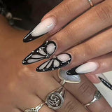 Mouyuglow Lange nagels Stiletto Melkwit Gradiënt Roze Glitter Cool Nepnagels met lijm Roze Ombre Glitter Kunstnagels