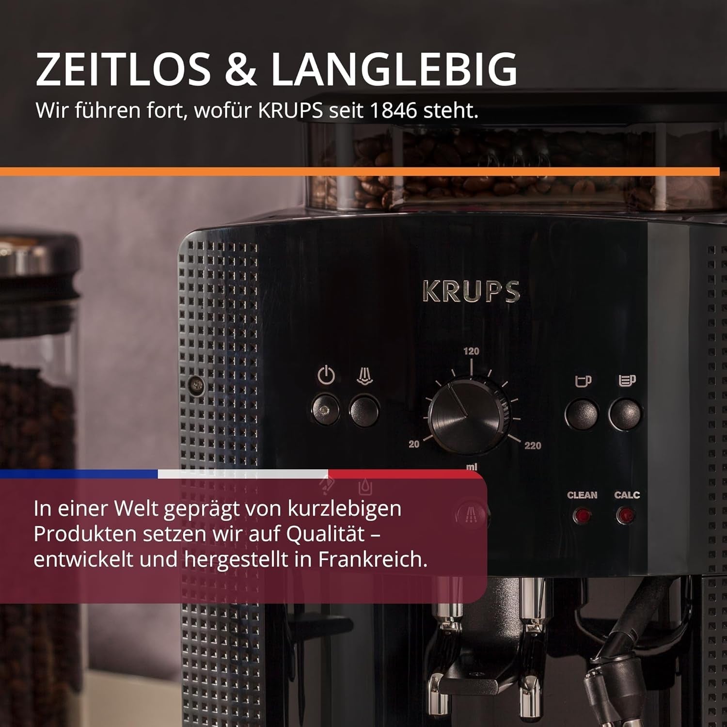 KRUPS Arabica Picto automatische espressomachine, compact ontwerp, eenvoudig te gebruiken, intuïtief verstelbare draaibediening, melkopschuimer, 2-kops functie, espressomachine, zwart, EA810870