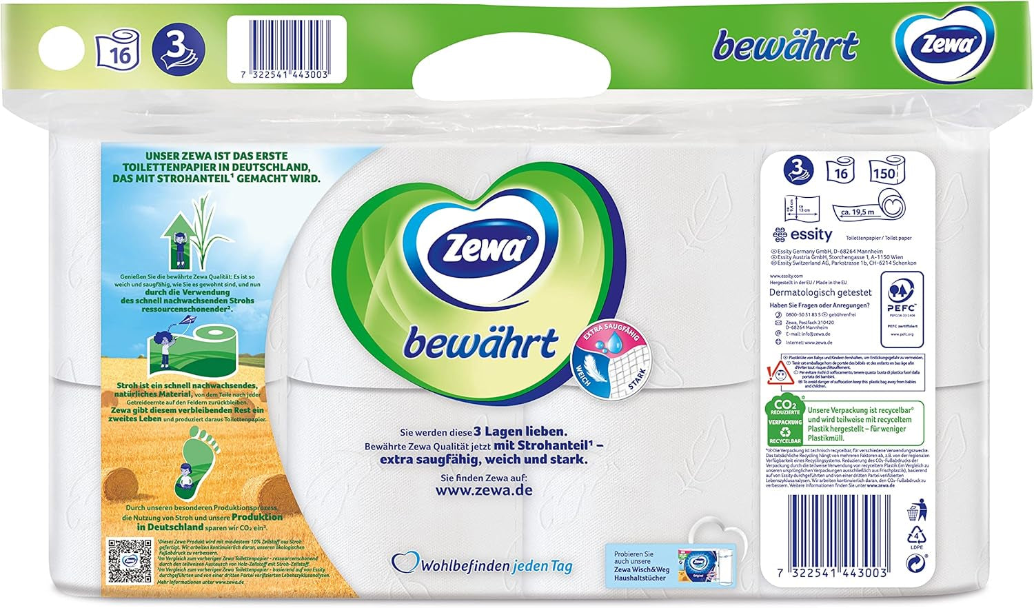 Zewa Proven - 48 rollen - Het eerste toiletpapier met stro-inhoud - 3 lagen