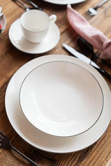 MÄSER Felise serie, elegant koffieservies voor 6 personen, tijdloos, zwarte rand, porselein, wit