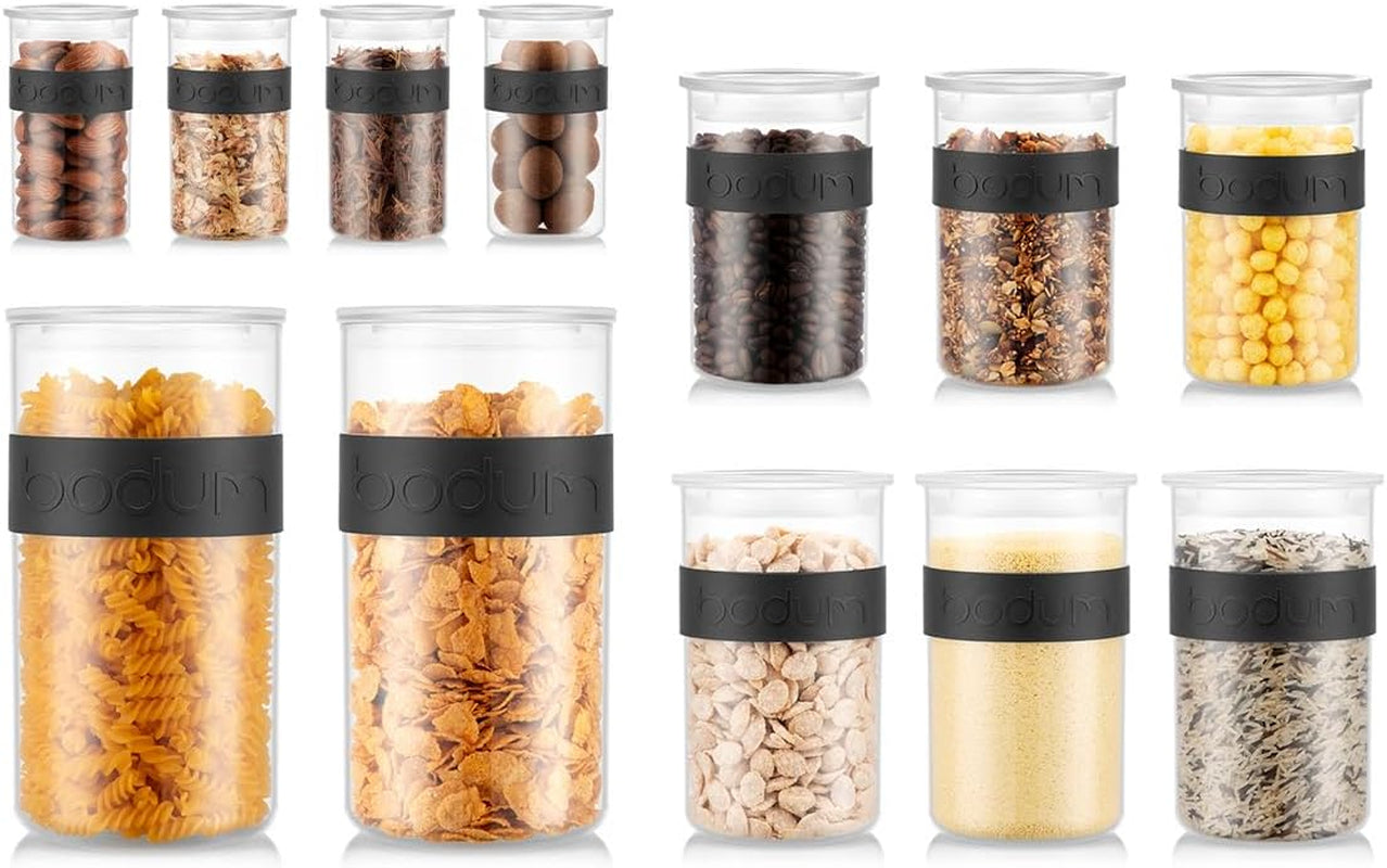 BODUM PRESSO voorraadpotten, kunststof, zwart, 4 x 0,25 l, 3 x 0,6 l, 3 x 1 l, 2 x 2 l Naty Shop voedselbewaardozen Zwart 4 X 0,25 L, 3 X 0,6 L, 3 X 1,0 L, 2 X 2,0 L