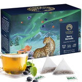Blooms & Leopard Premium Groene Theezakjes - Berry Borealis Blend met Hibiscus, Bosbes, Aardbei en Groene Munt - 20 Pyramide Theezakjes voor Warme of Koude Thee