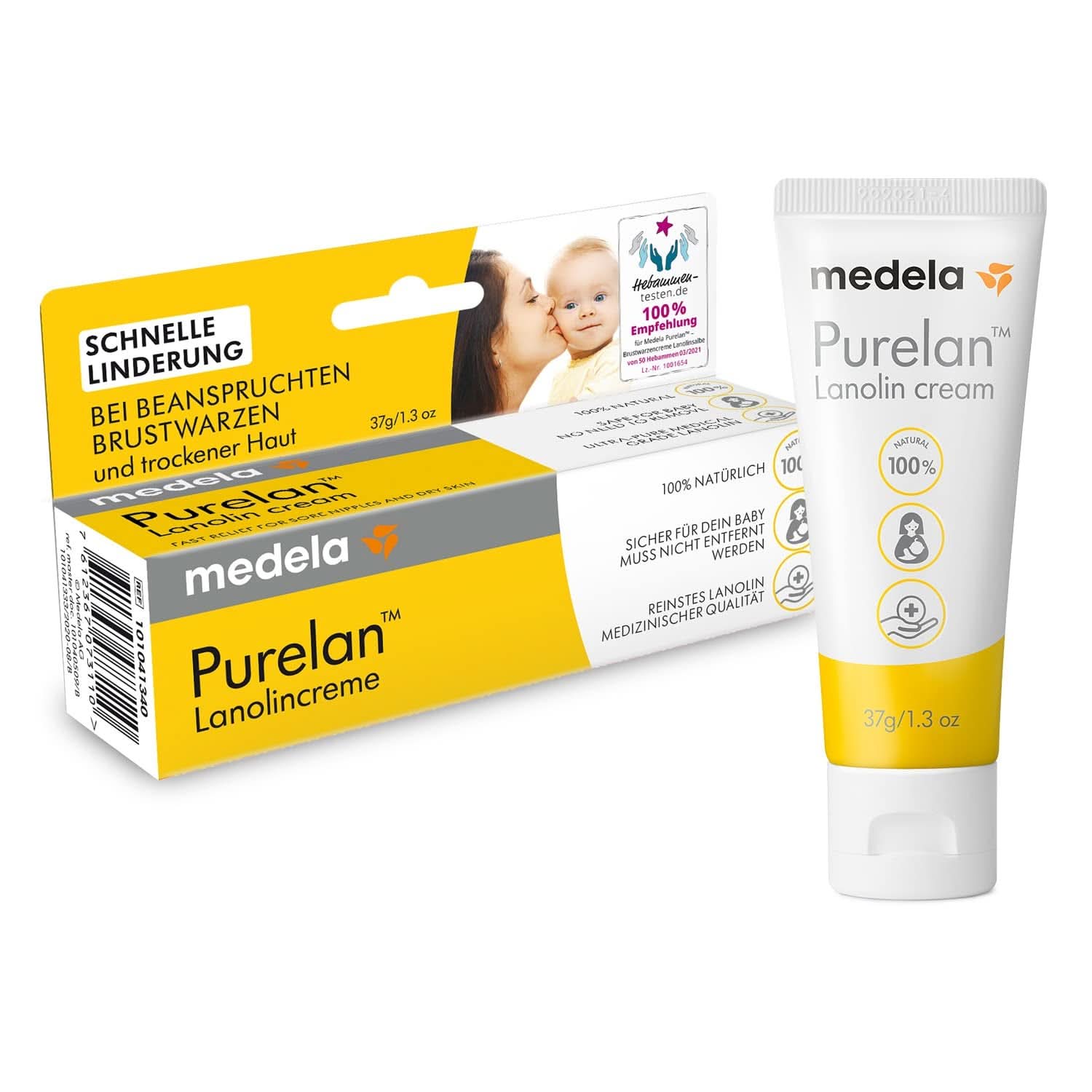 Medela Purelan 37 G Lanolincreme – Schnelle Hilfe Bei Beanspruchten Brustwarzen Und Trockener Haut – 100% Natürlich, Hypoallergeen, Dermatologisch Getest en Frei Von Duftstoffen Accessoires Voeding en Borstvoeding Bebe Naty Shop Brustwarzencreme 37G