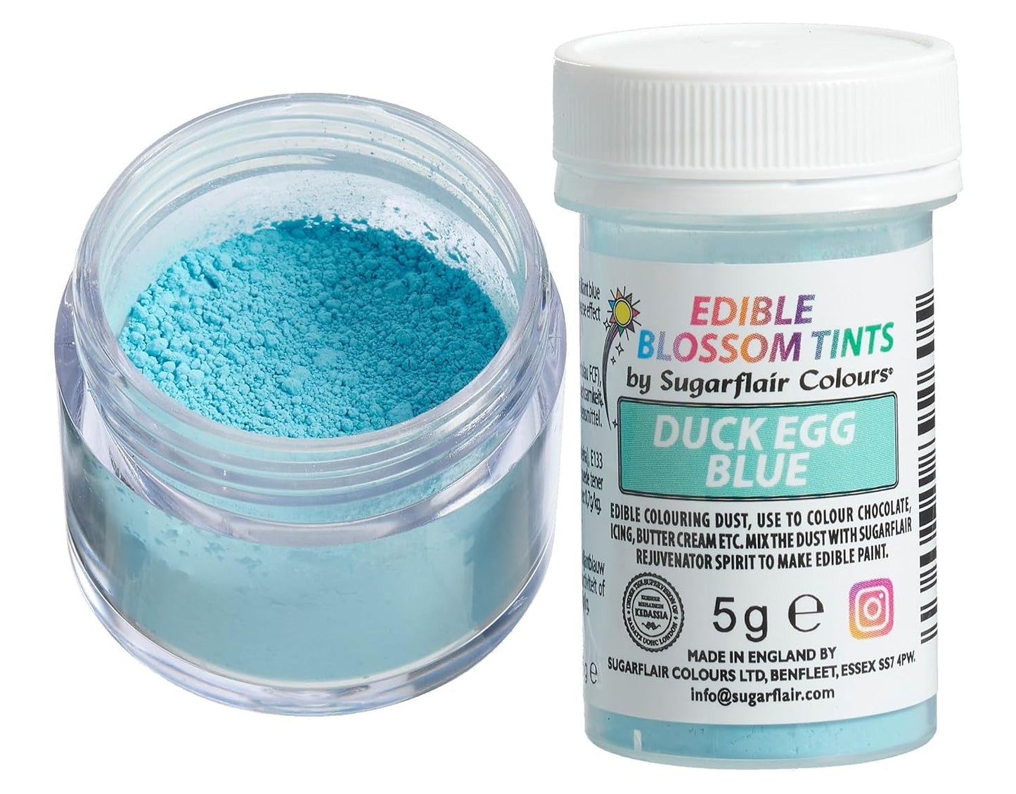 Sugarflair Blossom Tint Duck Egg Blue Food Coloring Powder - Kleurstofpoeder voor taartdecoraties, fondant, glazuur, chocolade, botercrème, macarons en meer - 5G