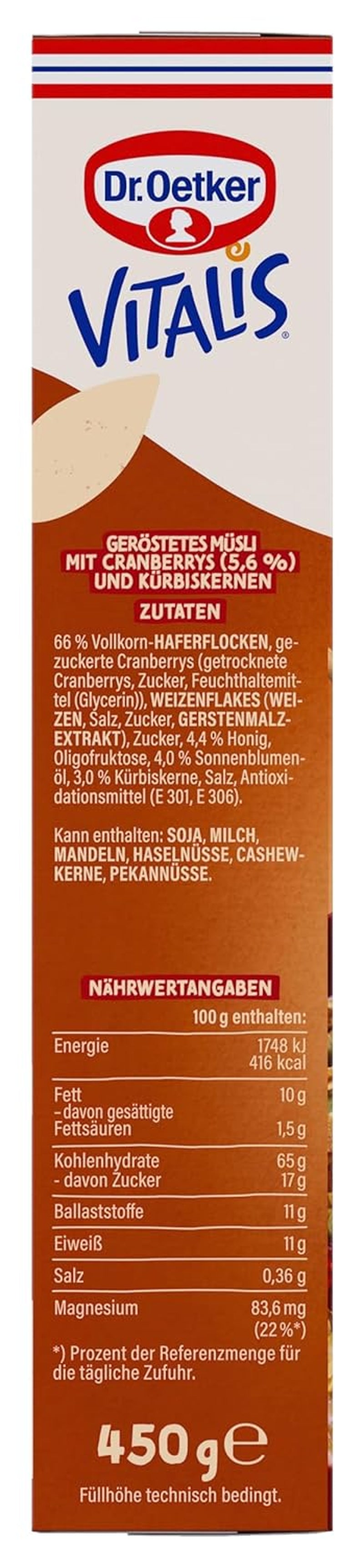Dr. Oetker Vitalis Geroosterde Muesli met Veenbessen en Pompoenpitten: Geroosterde Muesli met Gedroogde Veenbessen, Pak van 8 (8 x 501 g)